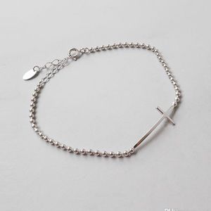 ✝️ Sideways Cross Bead Chain Bracelet Silver